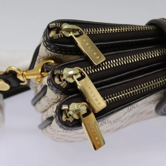 CELINE Macadam Canvas Accessory Pouch PVC Leather White Gold Auth 93826AV - Picture 4 of 14